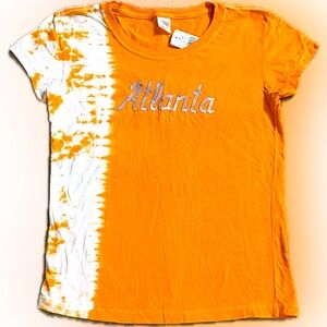 VTG ATLANTA GEORGIA TIE DYE ORANGE PEACH TANGERINE SEQUIN SHIRT TOP M SOUVENIR